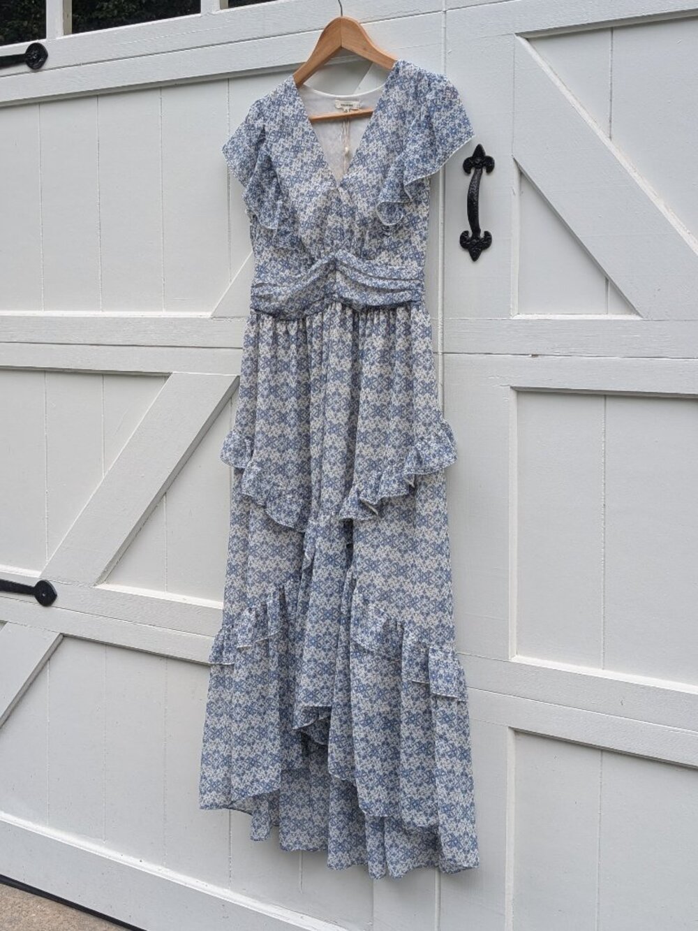 NWT Max Studio Blue Floral Toile Tiered Ruffle Maxi Dress